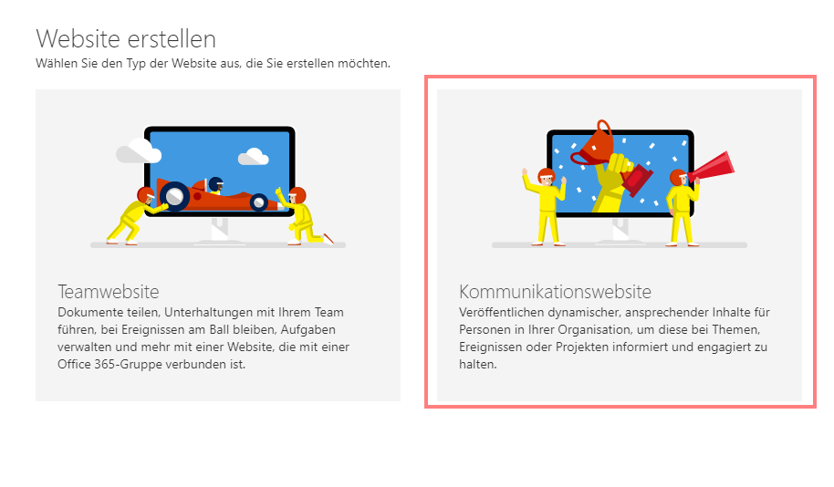 SharePoint Kommunikationswebsites - Website erstellen